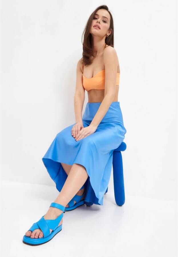 Cesare Gaspari Blauwe Leren Plateau Sandalen Blue Dames