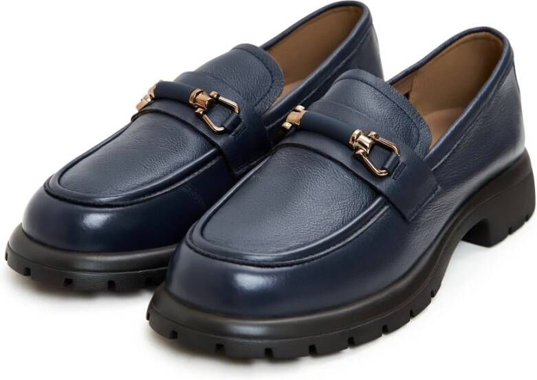 Cesare Gaspari Blauwe Leren Platform Loafers Blue Dames