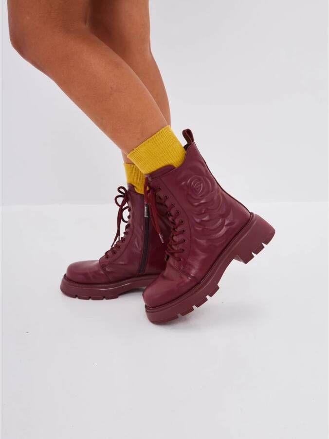 Cesare Gaspari Bordeaux Leren Platform Enkellaarzen Red Dames