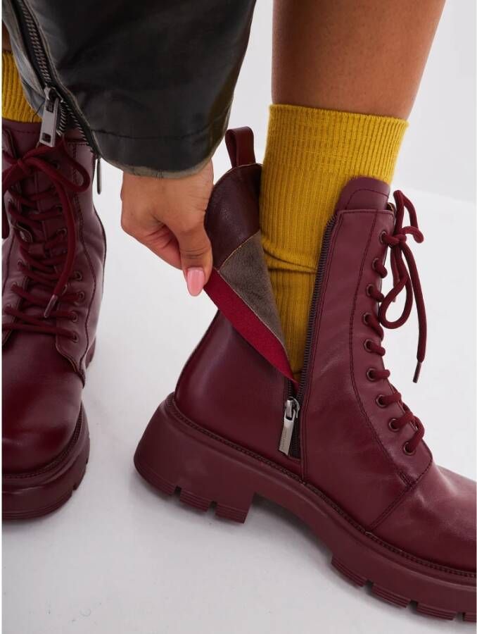 Cesare Gaspari Bordeaux Leren Platform Enkellaarzen Red Dames