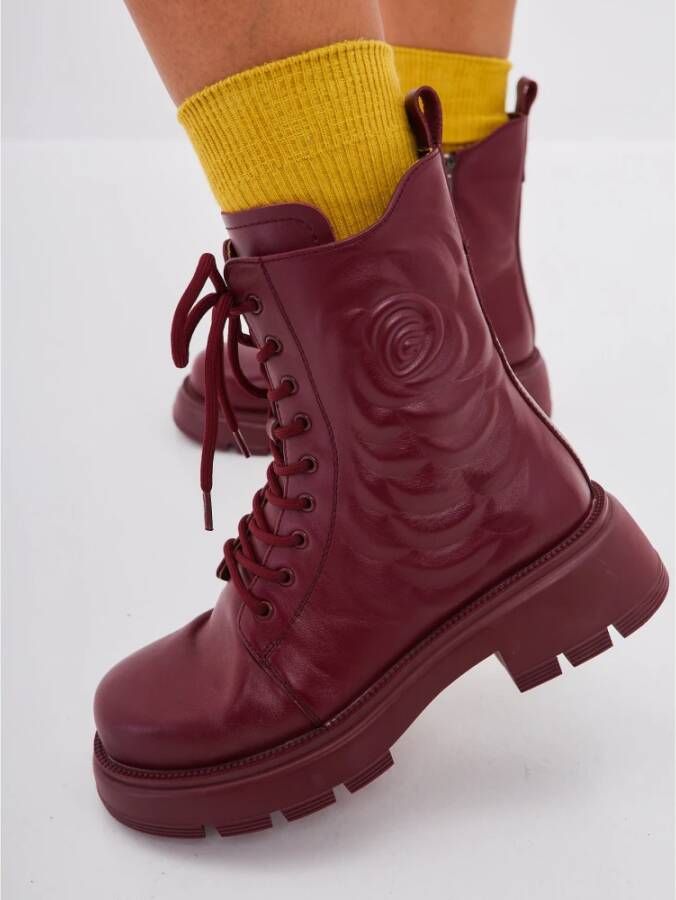 Cesare Gaspari Bordeaux Leren Platform Enkellaarzen Red Dames