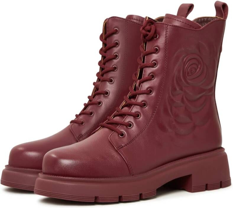 Cesare Gaspari Bordeaux Leren Platform Enkellaarzen Red Dames