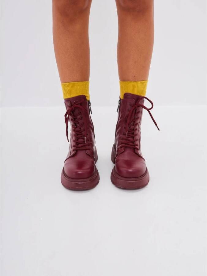 Cesare Gaspari Bordeaux Leren Platform Enkellaarzen Red Dames