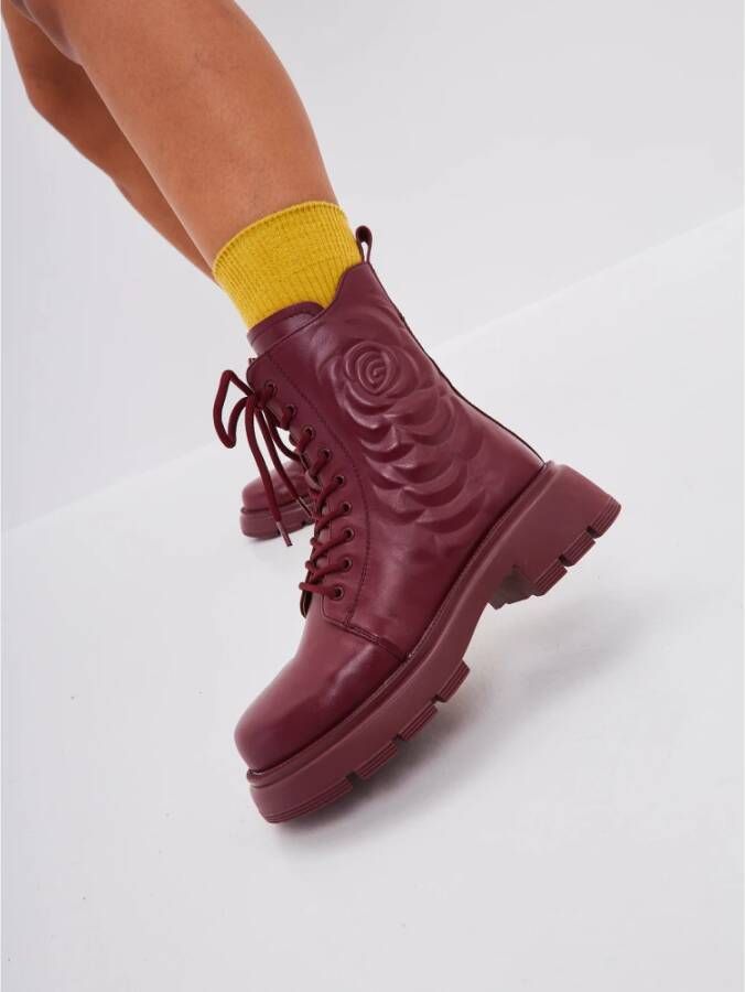 Cesare Gaspari Bordeaux Leren Platform Enkellaarzen Red Dames