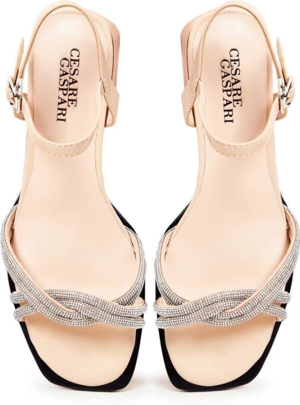 Cesare Gaspari Chunky Heel Leren Sandalen Beige Dames