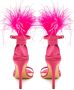 Cesare Gaspari Elegante Zwarte Gevederde Enkelband Luxe Hoge Hak Sandalen Fushia Pink Dames - Thumbnail 5