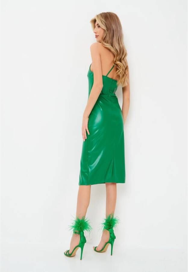 Cesare Gaspari Elegante Zwarte Veren Enkelband Luxe Hoge Hak Sandalen Groen Green Dames