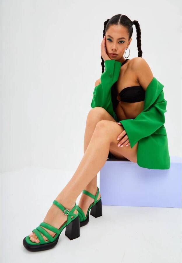 Cesare Gaspari Groene blokhak sandalen Green Dames