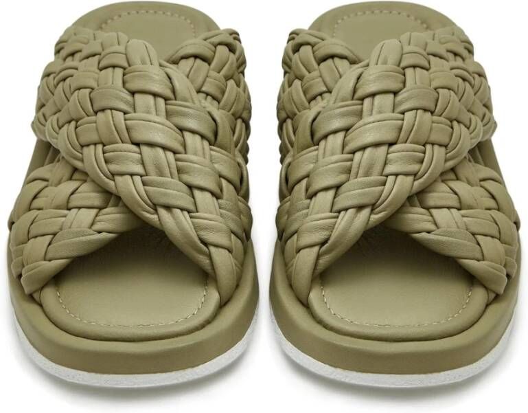 Cesare Gaspari Groene Leren Open Teen Sandalen Green Dames
