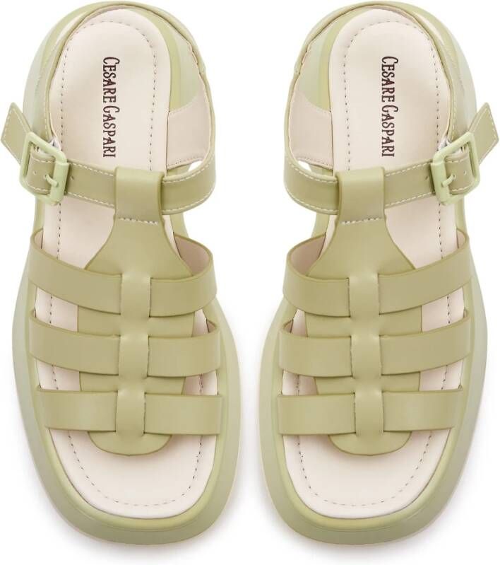 Cesare Gaspari Groene Leren Plateau Sandalen Joanna Green Dames