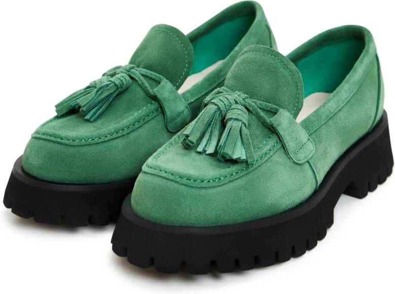 Cesare Gaspari Groene Platform Loafers met Kwast Details Green Dames