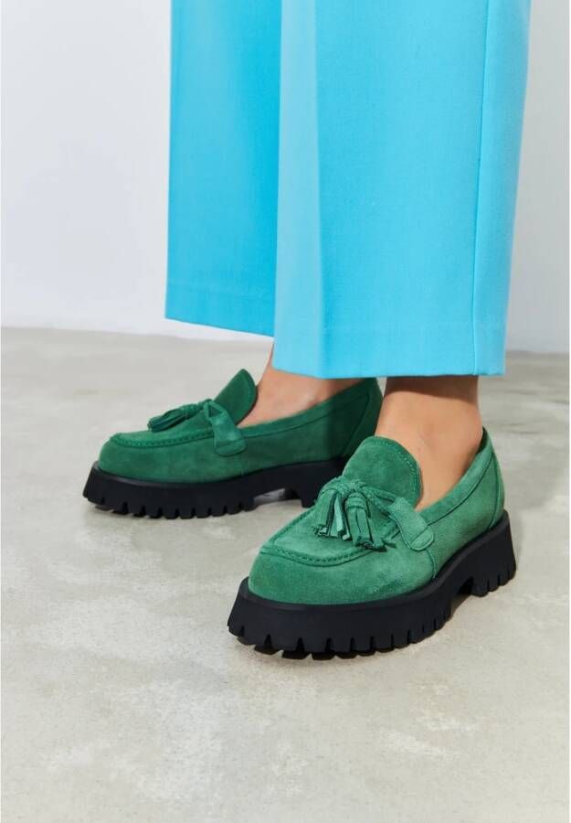 Cesare Gaspari Groene Platform Loafers met Kwast Details Green Dames