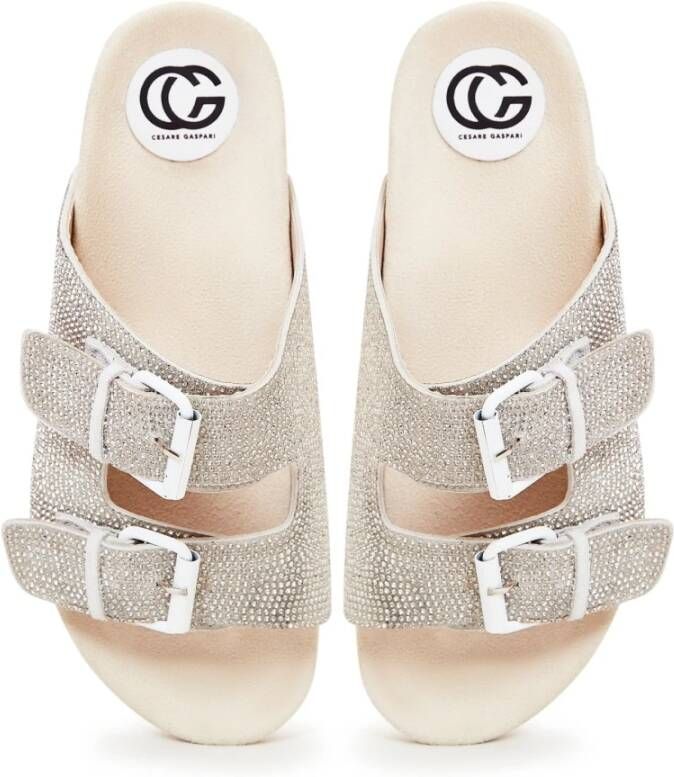 Cesare Gaspari Jewel Flat Sole Mules Gray Dames