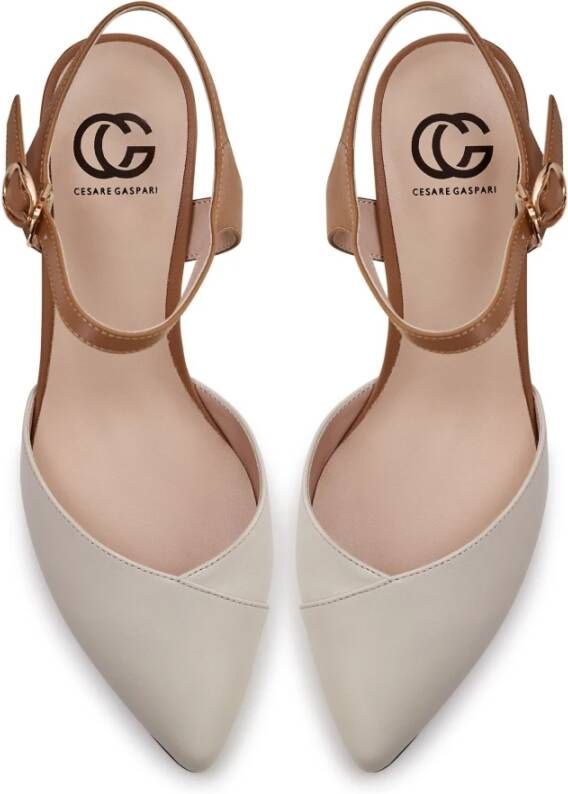 Cesare Gaspari Klassieke Blokhak Leren Pump Beige Dames