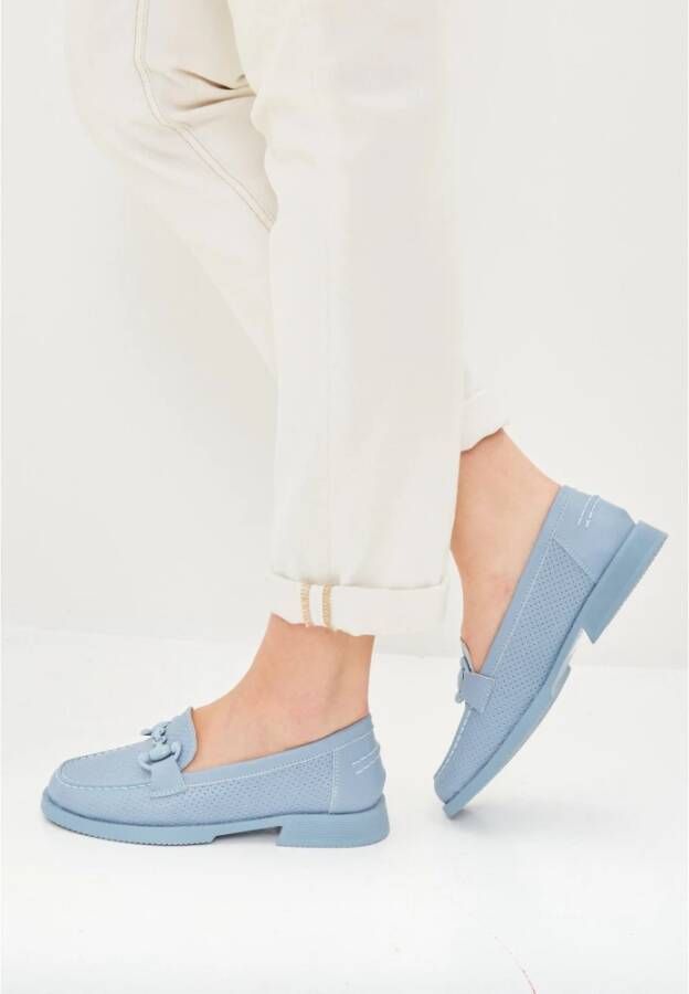 Cesare Gaspari Leren blokhak loafers Blauw Blue Dames