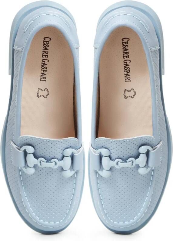 Cesare Gaspari Leren blokhak loafers Blauw Blue Dames