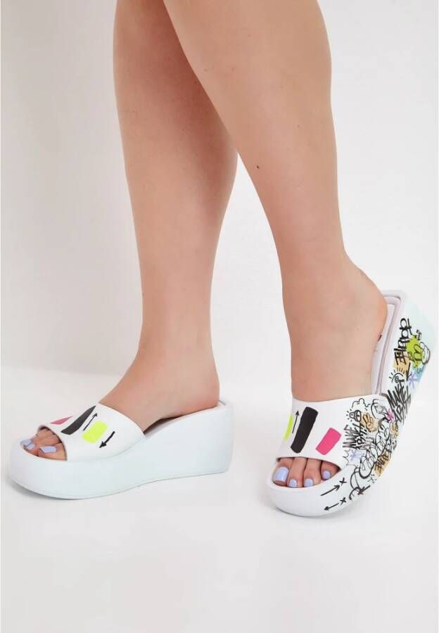 Cesare Gaspari Leren Platform Mule White Dames