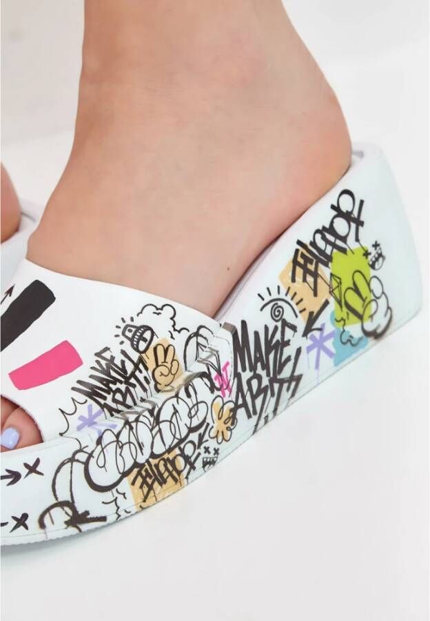 Cesare Gaspari Leren Platform Mule White Dames