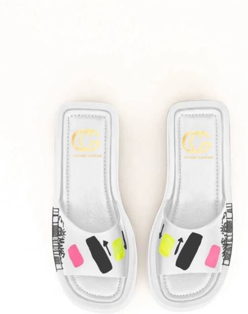 Cesare Gaspari Leren Platform Mule White Dames