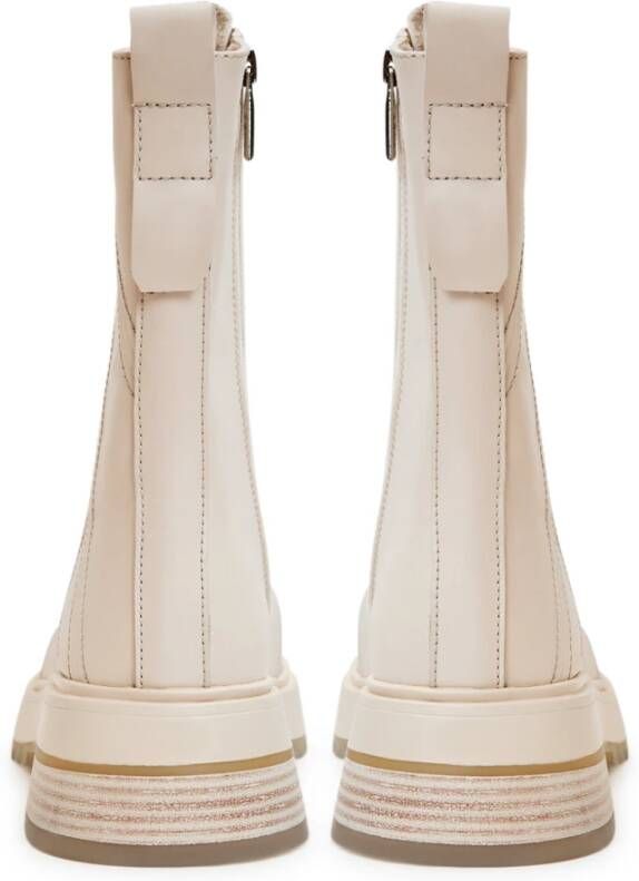 Cesare Gaspari Leren Veterschoenen Enkellaarsjes Beige Dames