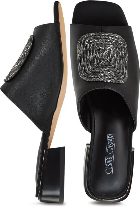 Cesare Gaspari Luxe Block Heeled Slippers Beatriz Black Dames