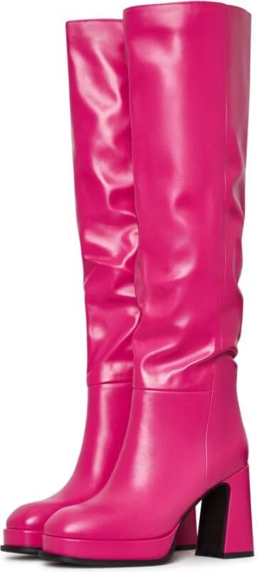 Cesare Gaspari Luxe Leren Over-de-Knie Laarzen Pink Dames