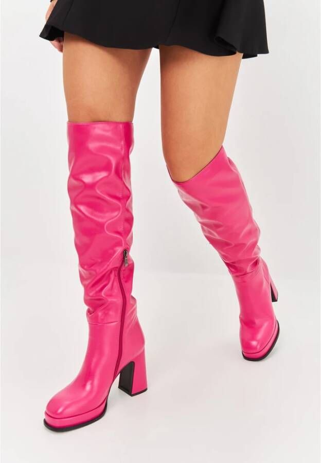 Cesare Gaspari Luxe Leren Over-de-Knie Laarzen Pink Dames