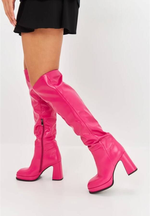 Cesare Gaspari Luxe Leren Over-de-Knie Laarzen Pink Dames