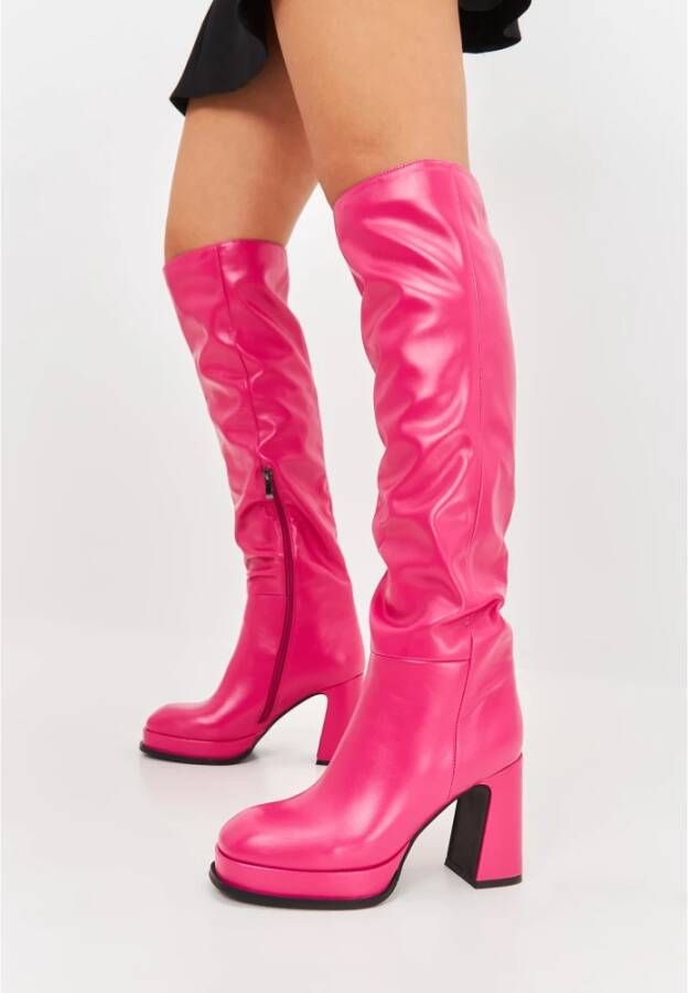 Cesare Gaspari Luxe Leren Over-de-Knie Laarzen Pink Dames
