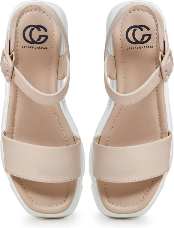 Cesare Gaspari Luxe Leren Plateau Sandalen Beige Dames