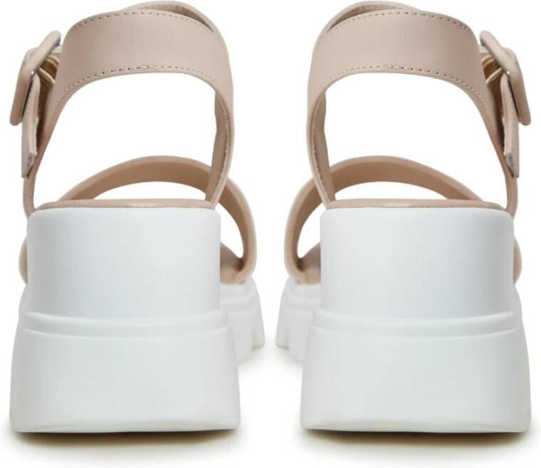 Cesare Gaspari Luxe Leren Plateau Sandalen Beige Dames