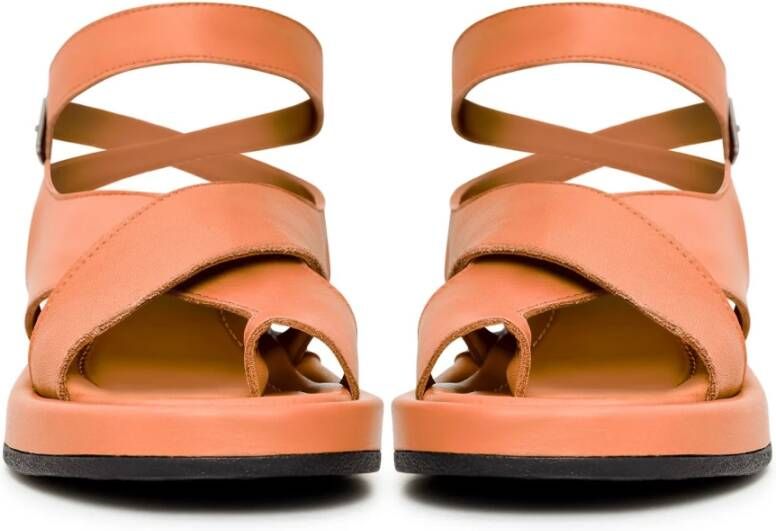 Cesare Gaspari Luxe Leren Plateau Sandalen Oranje Orange Dames