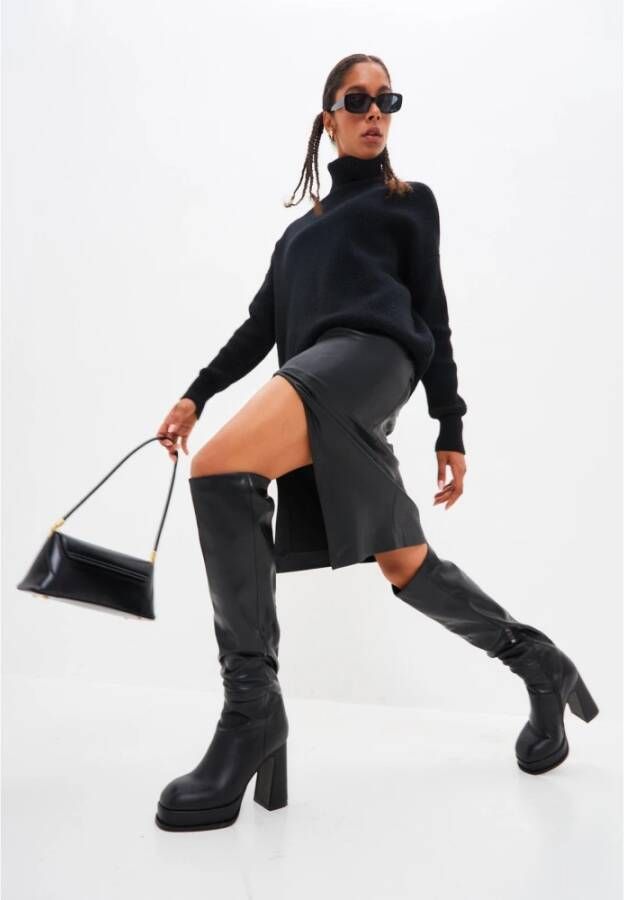 Cesare Gaspari Luxe leren over-de-knie laarzen Zwart Black Dames