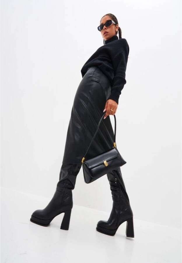 Cesare Gaspari Luxe leren over-de-knie laarzen Zwart Black Dames