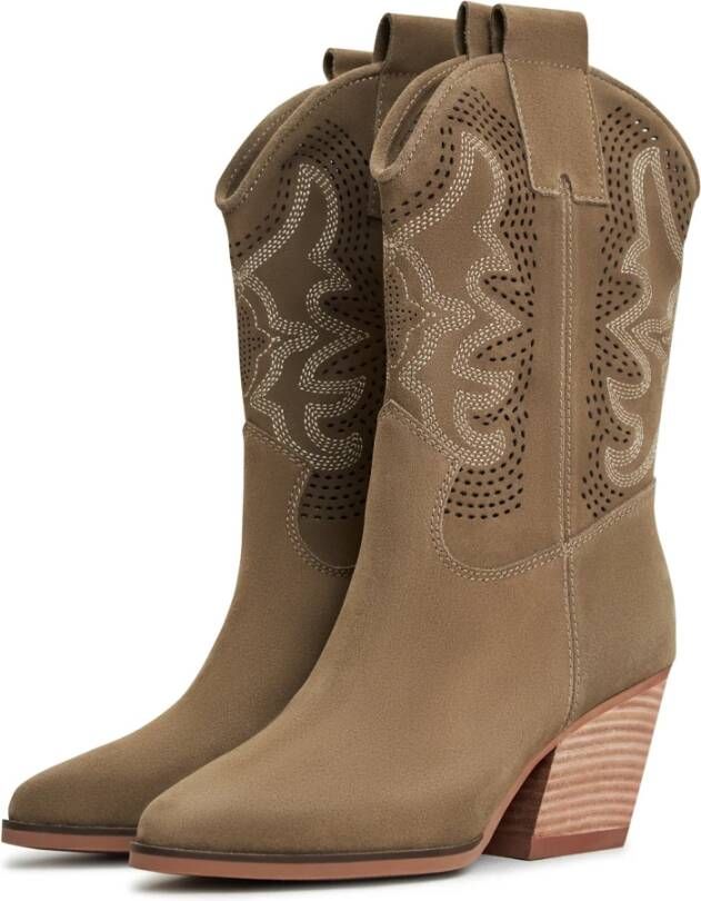 Cesare Gaspari Luxe Suede Cowboy Laarzen Beige Dames