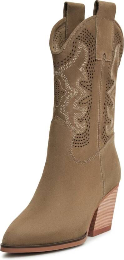 Cesare Gaspari Luxe Suede Cowboy Laarzen Beige Dames