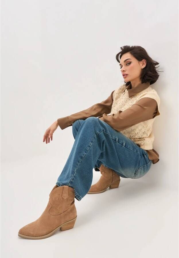 Cesare Gaspari Luxe Suede Cowboy Laarzen Bruin Brown Dames