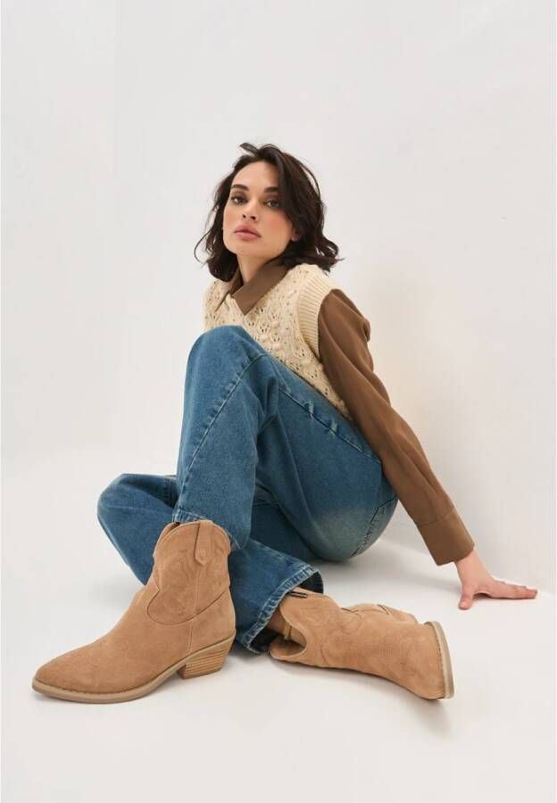 Cesare Gaspari Luxe Suede Cowboy Laarzen Bruin Brown Dames
