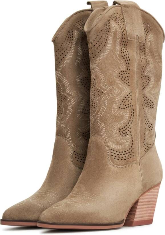 Cesare Gaspari Luxe Suede Cowboy Laarzen Bruin Brown Dames