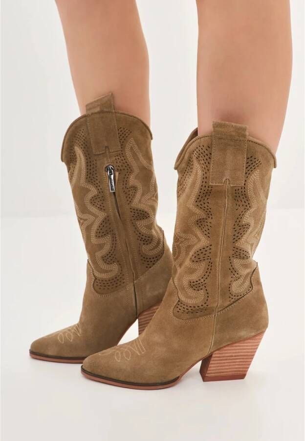 Cesare Gaspari Luxe Suede Cowboy Laarzen Bruin Brown Dames