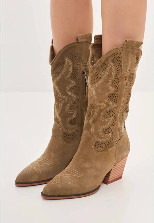 Cesare Gaspari Luxe Suede Cowboy Laarzen Bruin Brown Dames