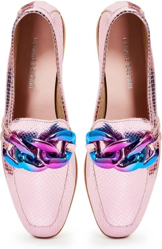 Cesare Gaspari Metallic Pink Leren Loafers Pink Dames