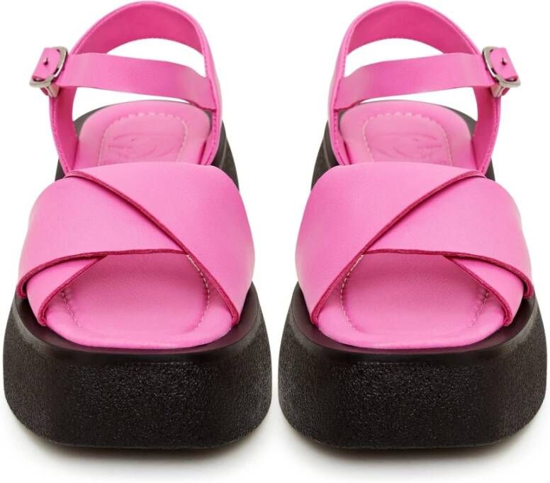 Cesare Gaspari Leren Plateau Sandalen Fuchsia Pink Dames
