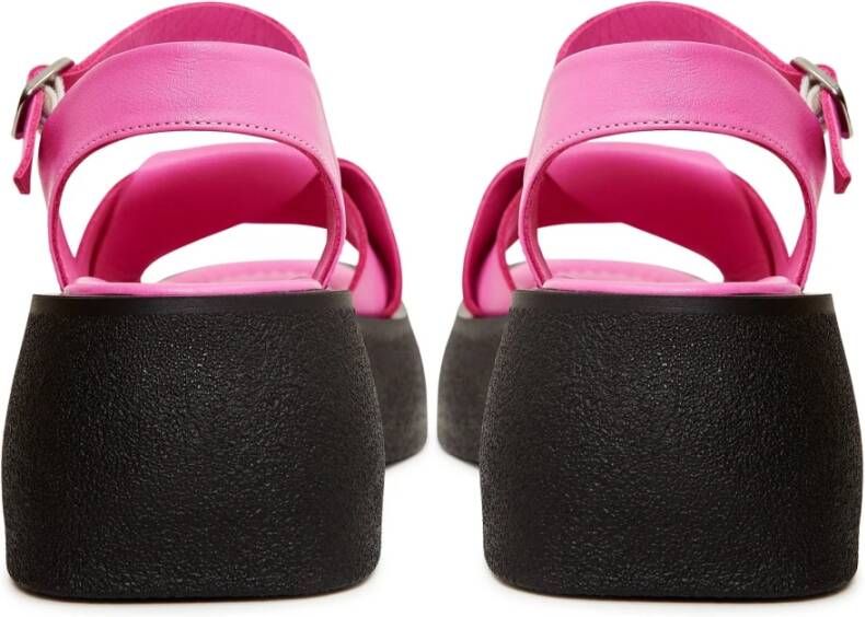 Cesare Gaspari Leren Plateau Sandalen Fuchsia Pink Dames