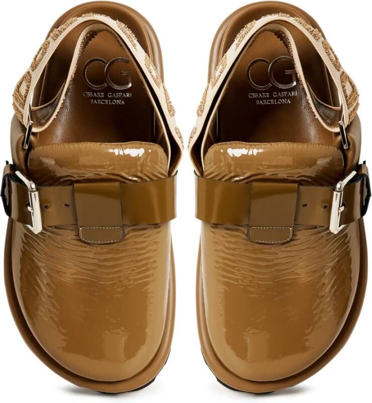 Cesare Gaspari Platform Slingback Slippers Renata Khaki Beige Dames