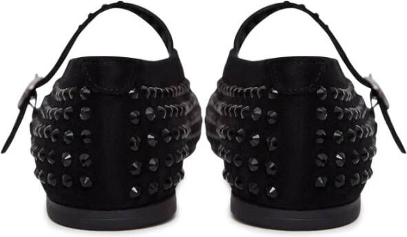 Cesare Gaspari Rhinestones leren ballerina's Zwart