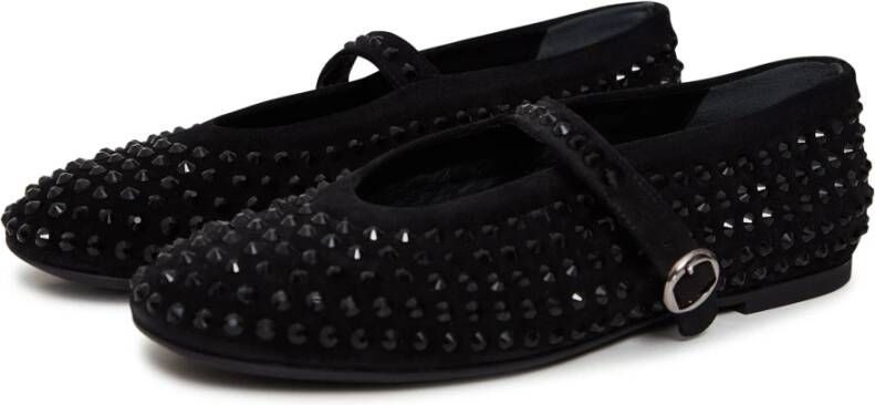 Cesare Gaspari Rhinestones leren ballerina's Zwart Black Dames