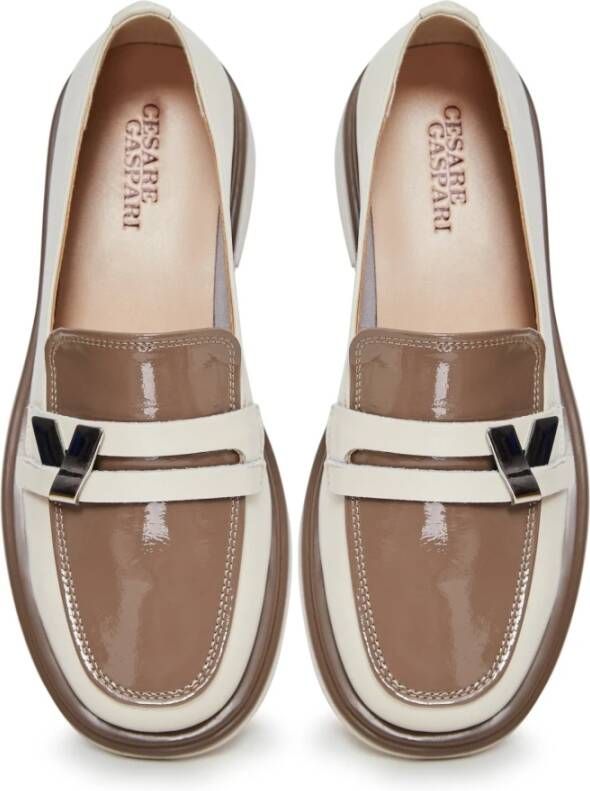 Cesare Gaspari Ronde punt blokhak loafers Beige Dames