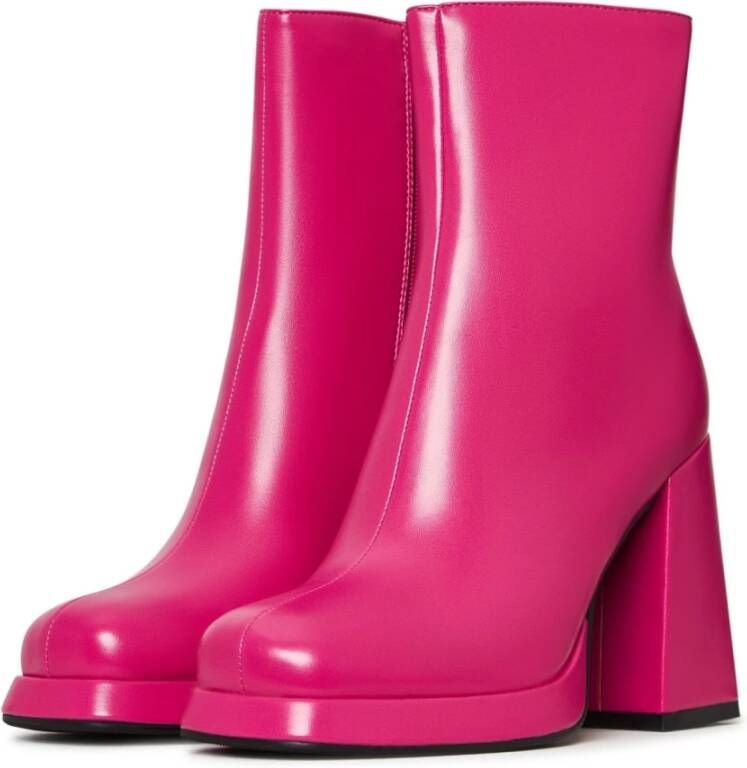 Cesare Gaspari Roze Leren Blokhak Enkellaarzen Pink Dames