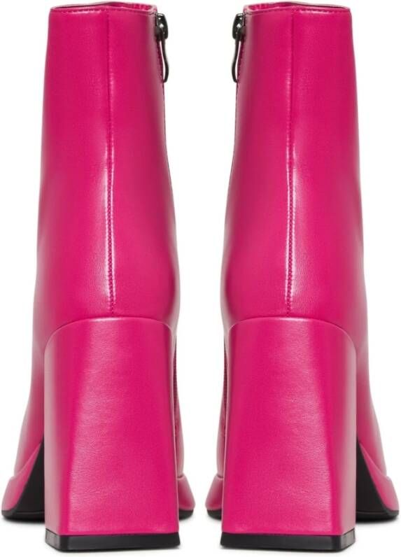 Cesare Gaspari Roze Leren Blokhak Enkellaarzen Pink Dames